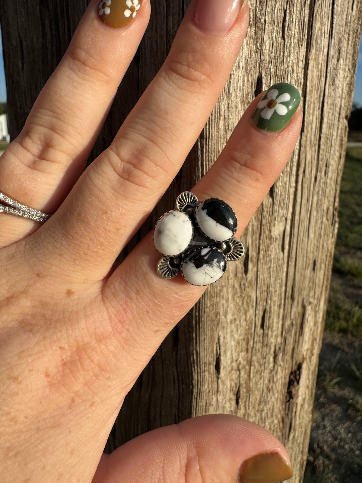 White Buffalo Cluster Ring -Adjustable