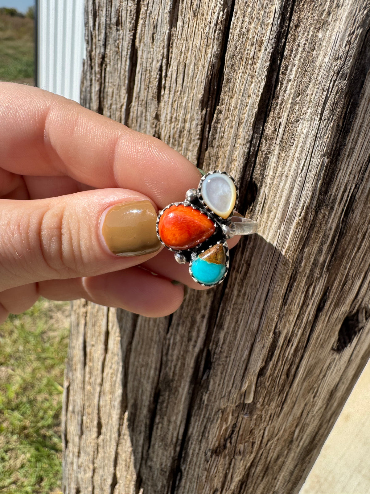 Muti Stone Half Cluster Ring -Adjustable