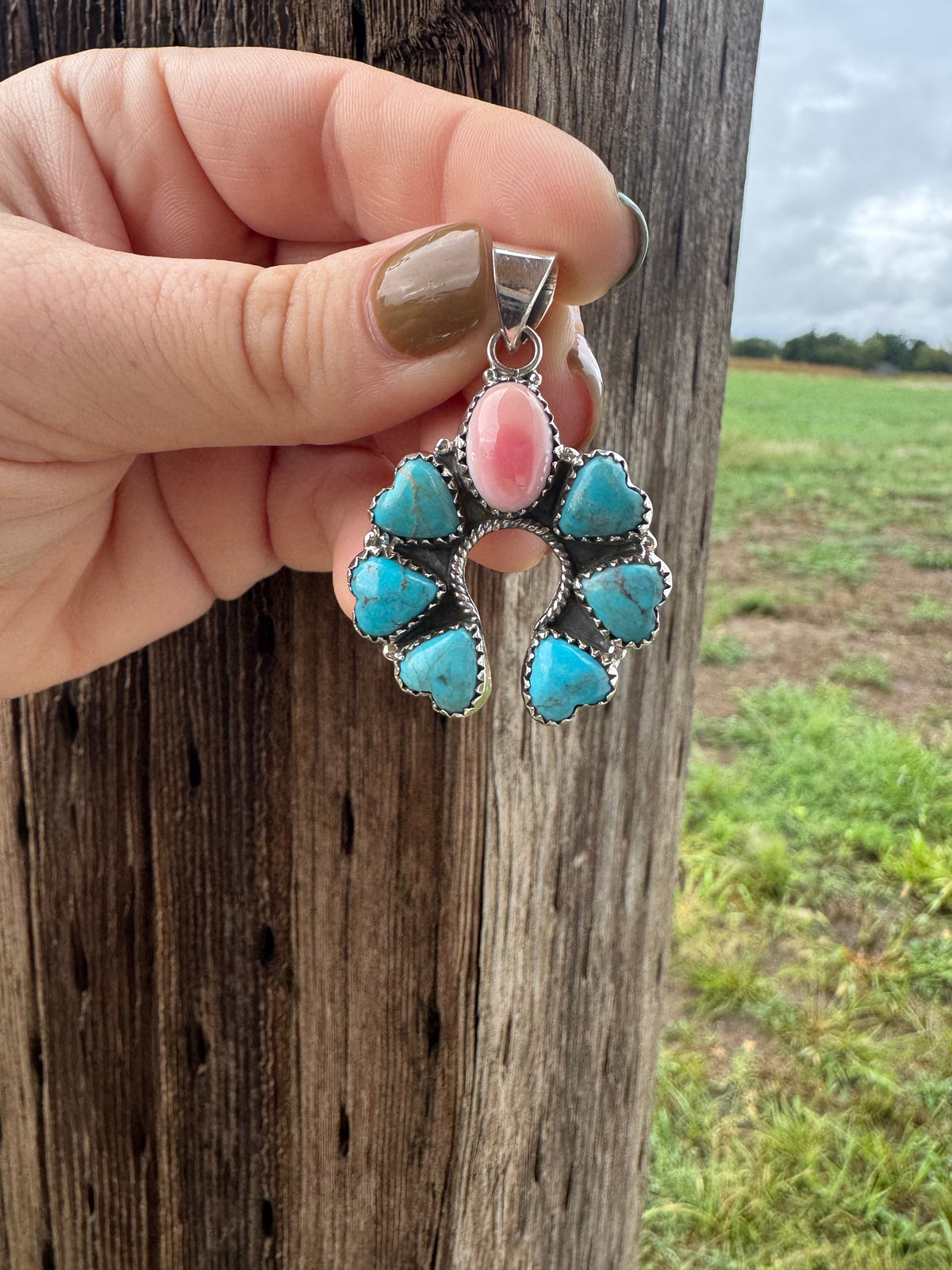 Pink Conch & Turquoise Naja Pendant