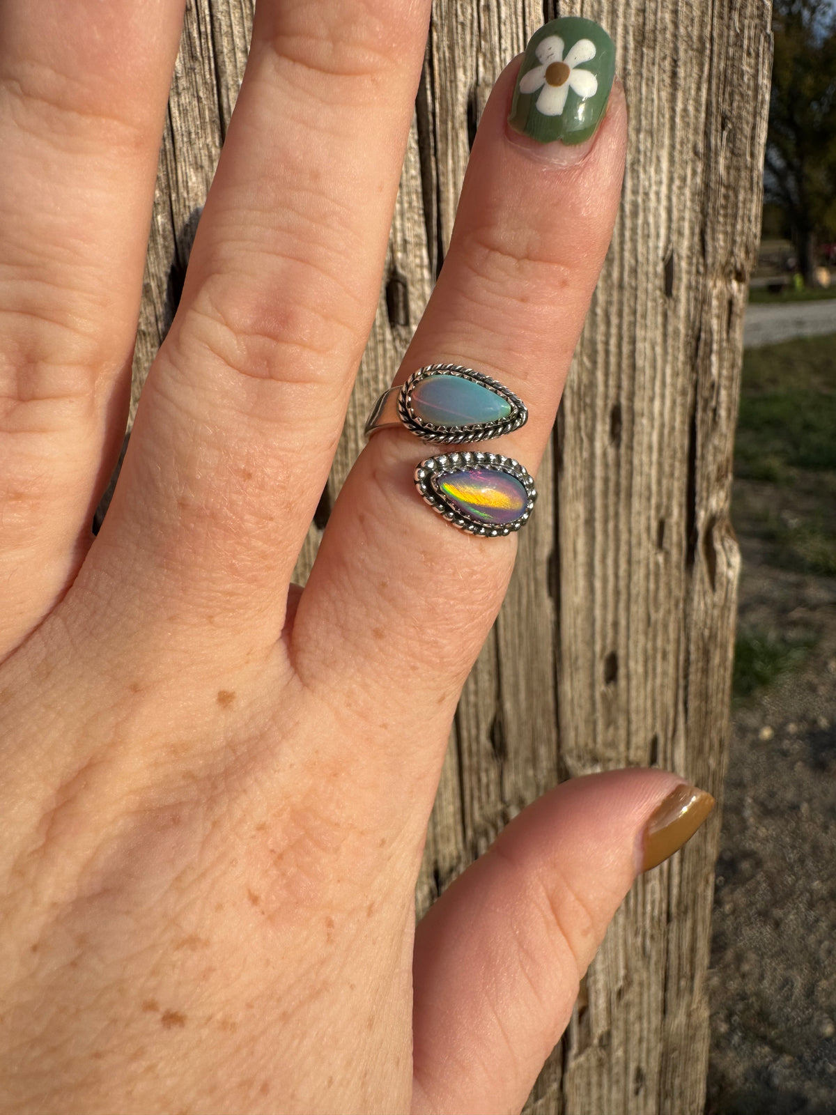 Opal 2 Stone Ring -Adjustable