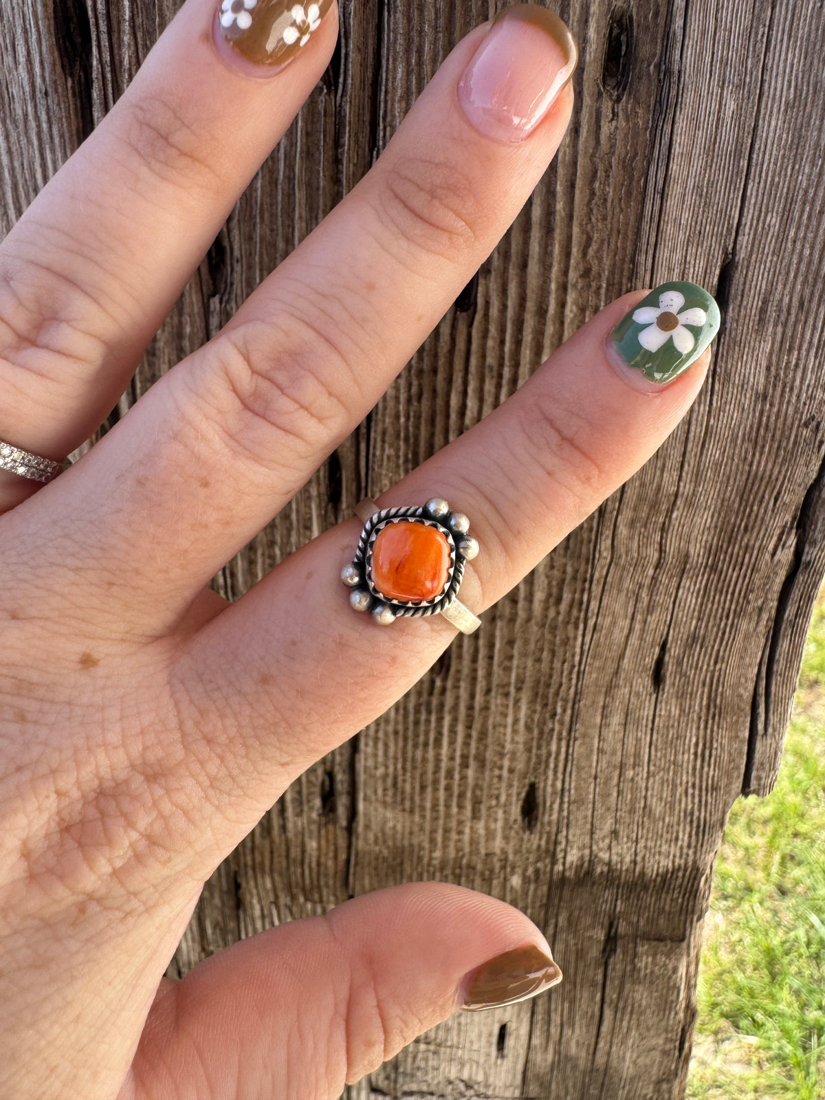 Orange Spiny Adjustable Ring