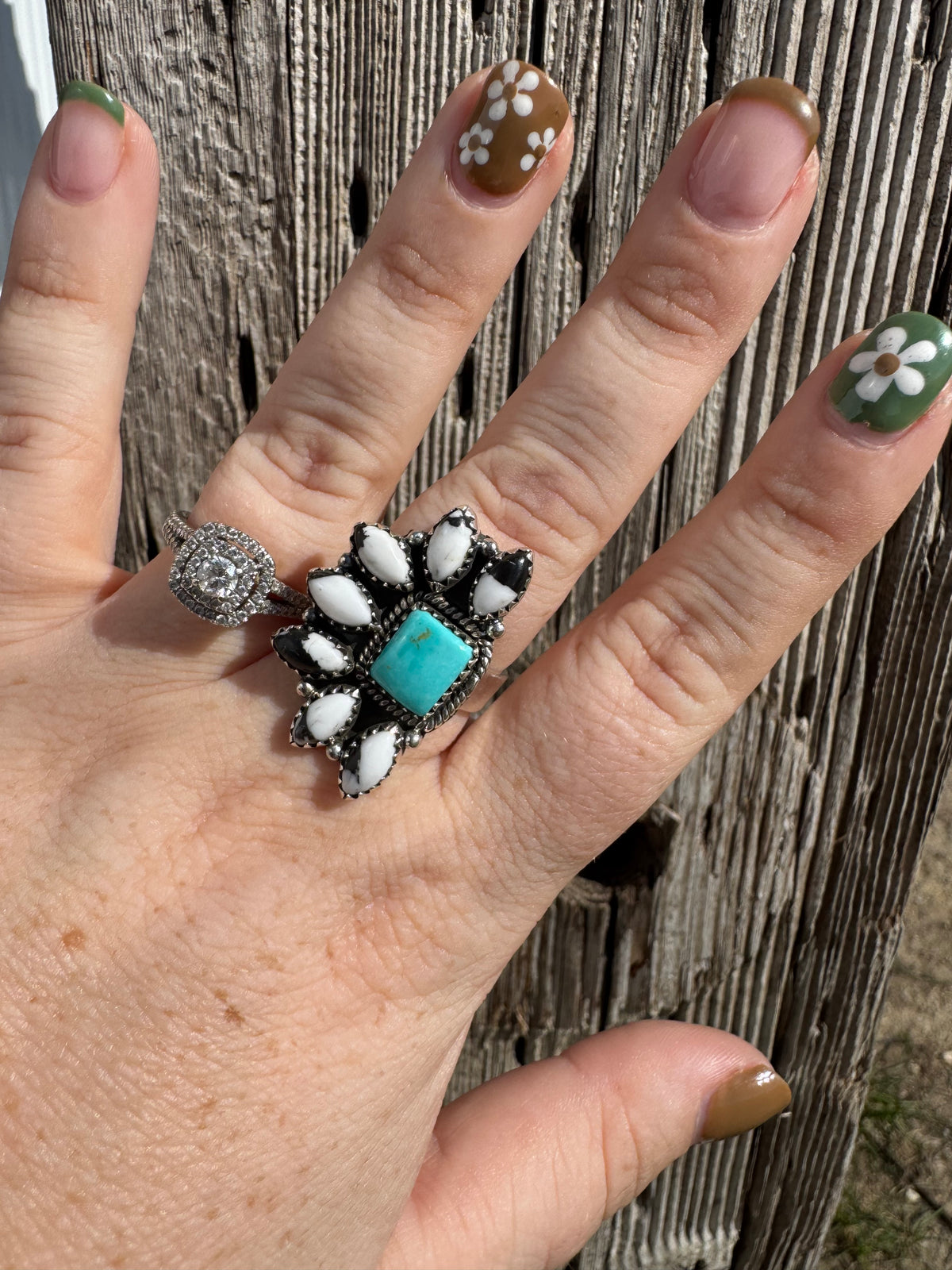 White Buffalo Half Cluster Adjustable Ring