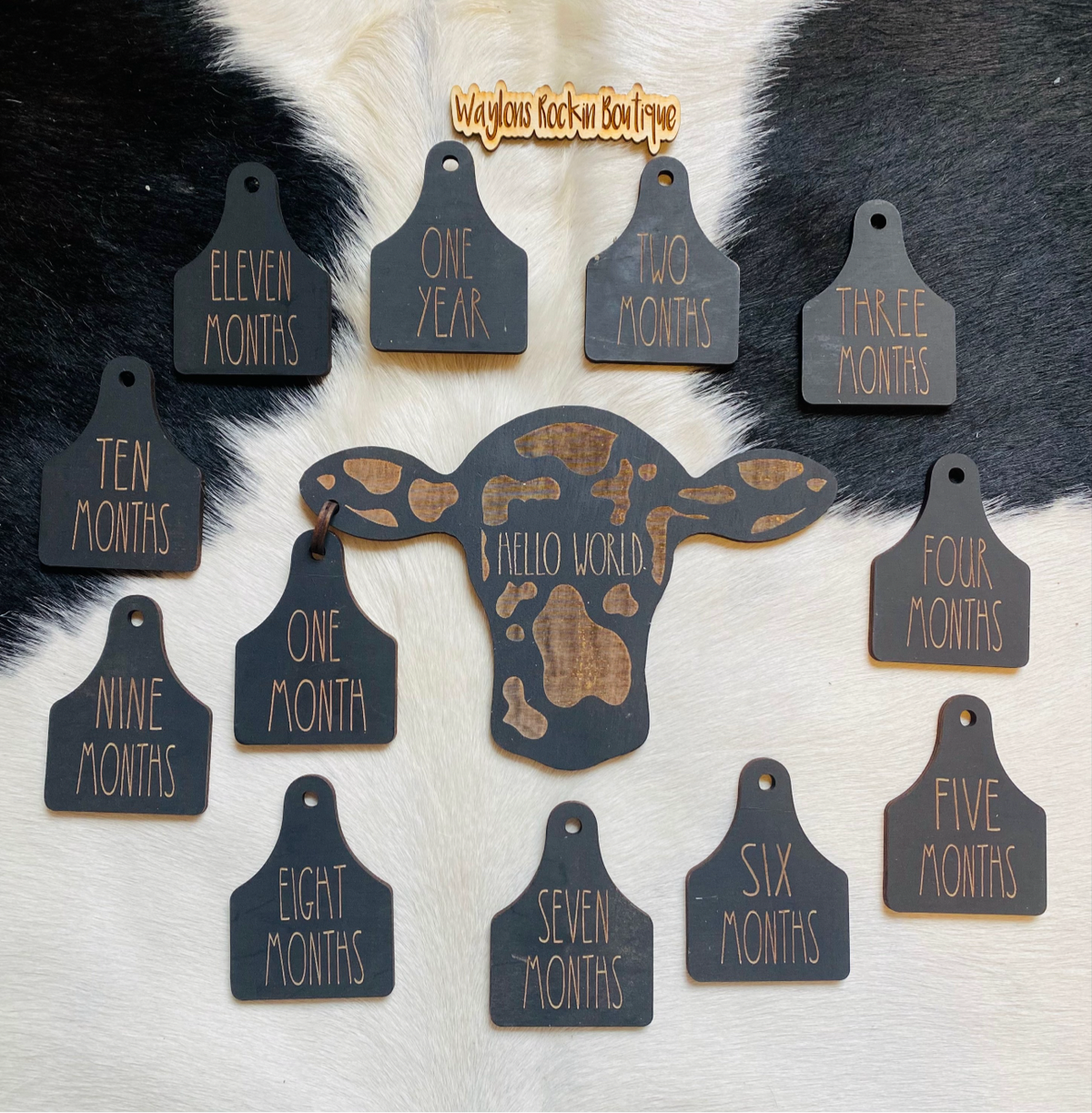 13 Piece Cow Tag Baby Mile Stone Set
