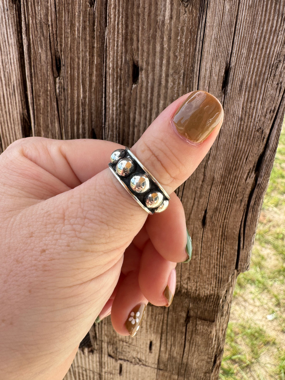Sterling Silver Ball Ring -Adjustable in back