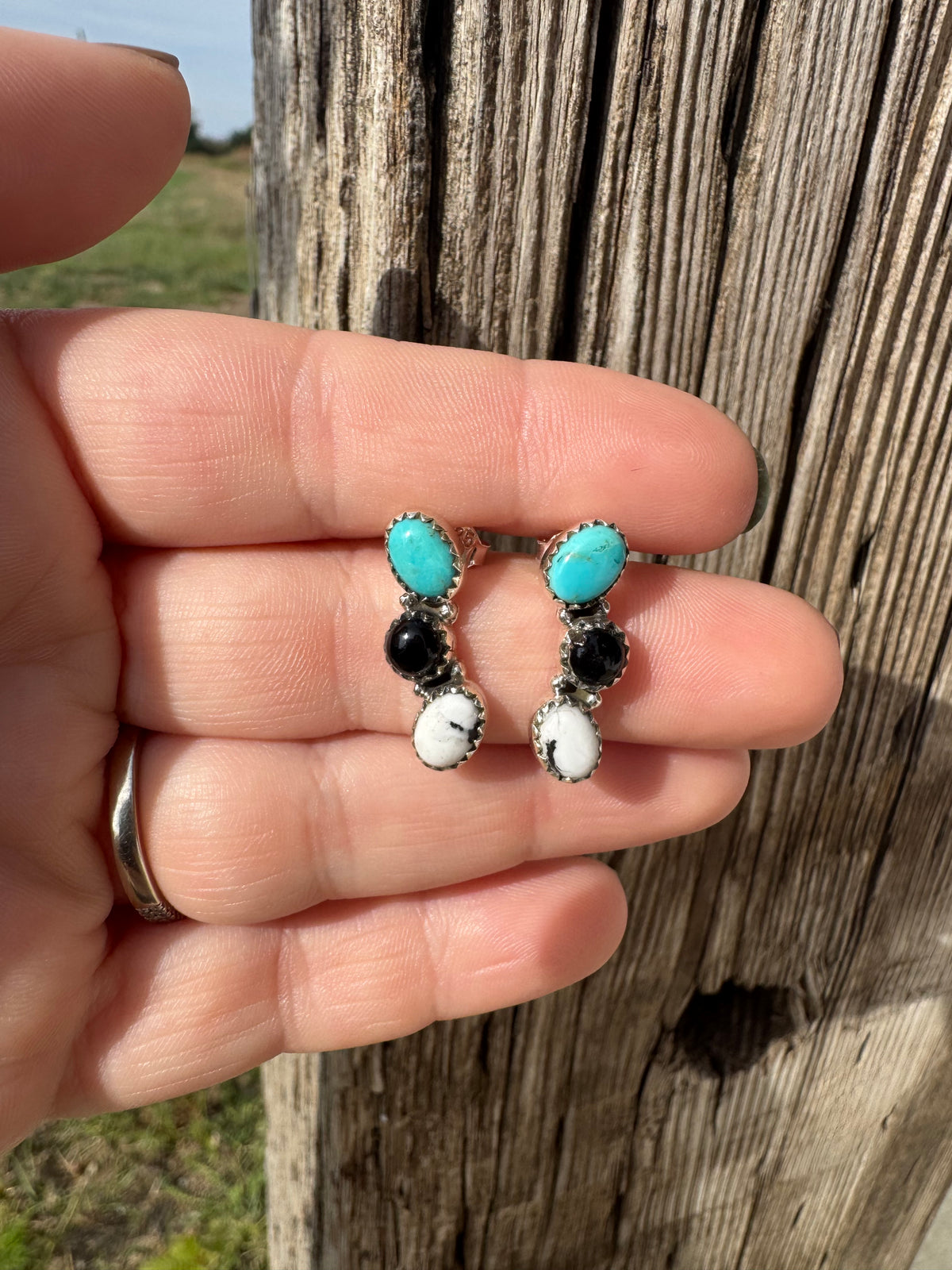 Turquoise, Black Onyx & White Buffalo Earrings