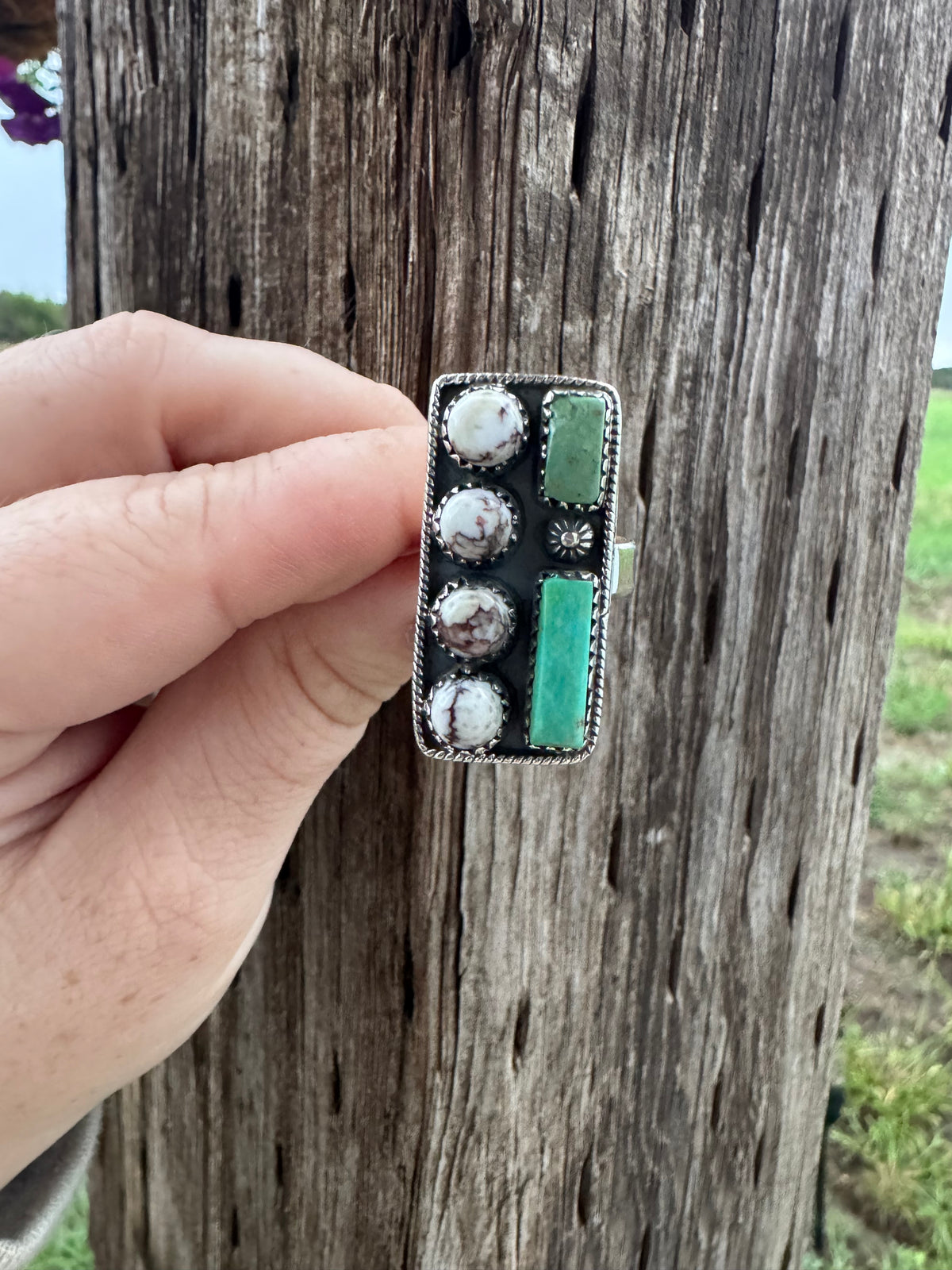 Wild Horse & Kingman Bar Ring -Adjustable
