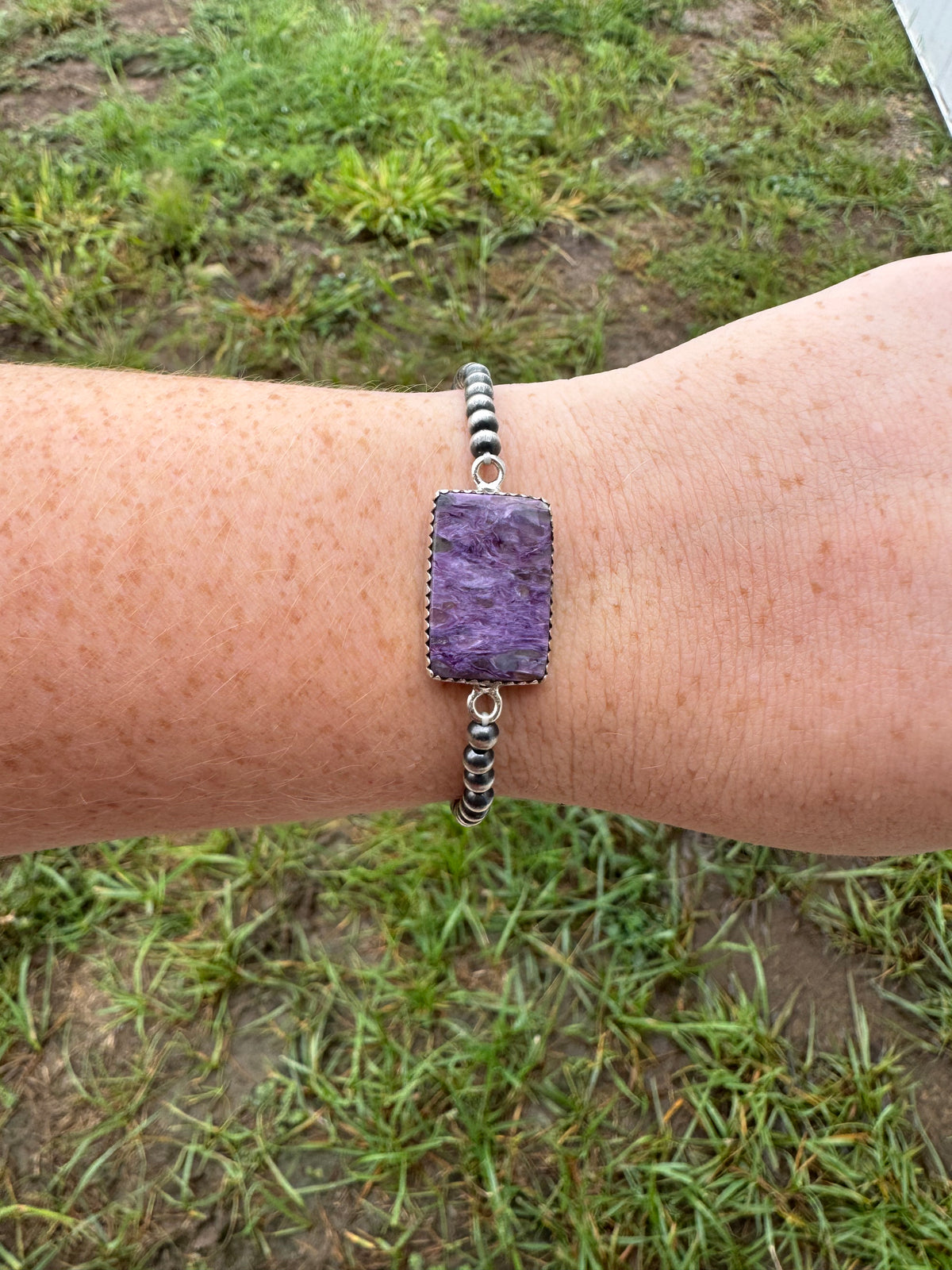 Charoite Sterling Silver Strechy Pearls