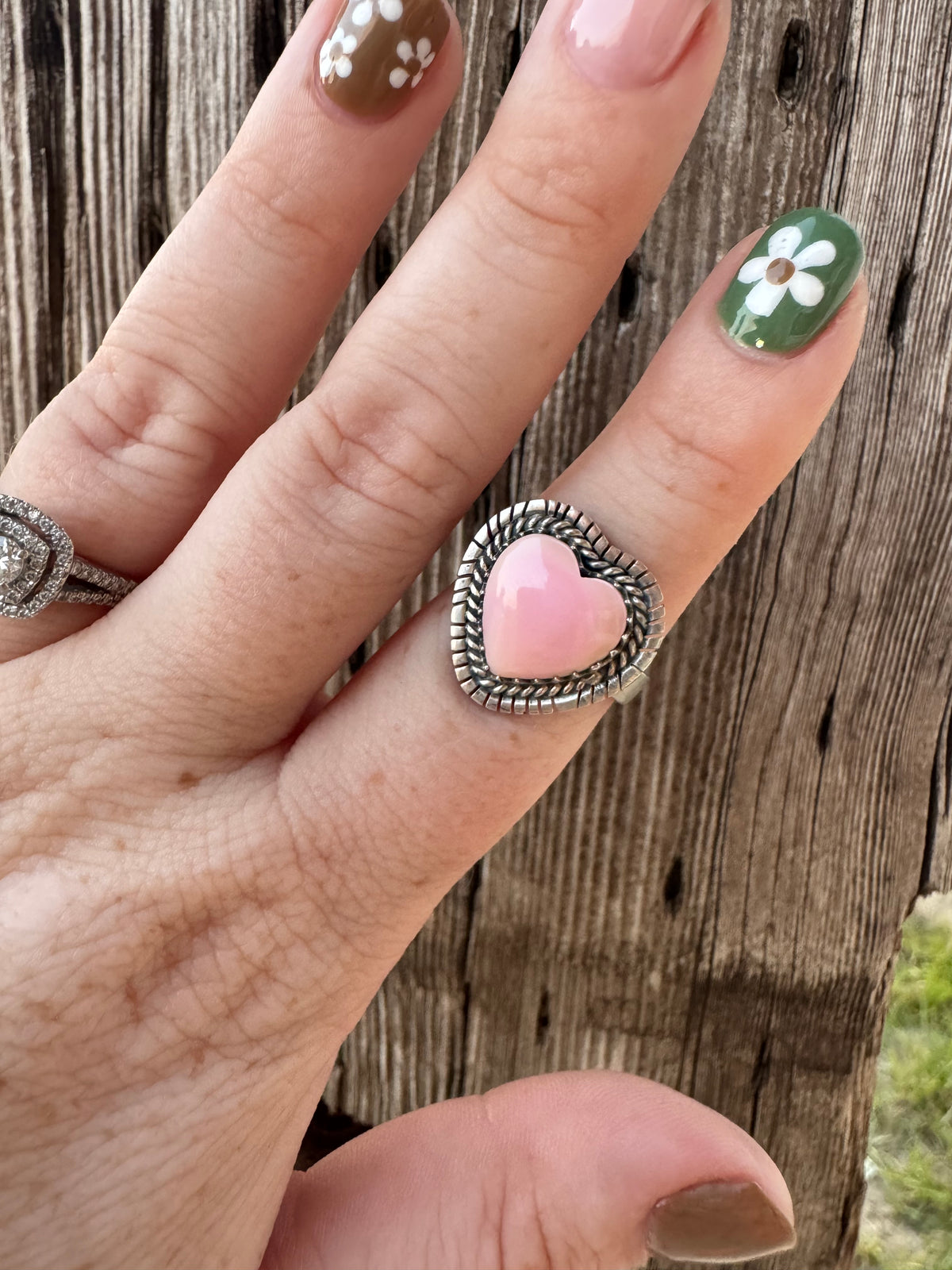 Pink Conch Heart Ring -Adjustable