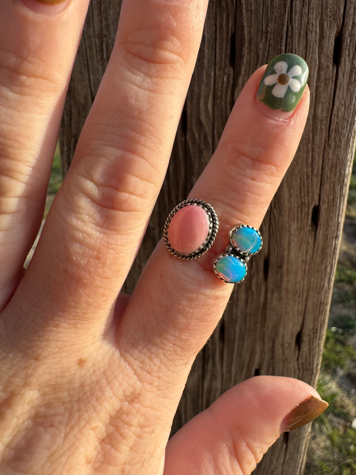 Pink Conch & Opal Ring -Adjustable