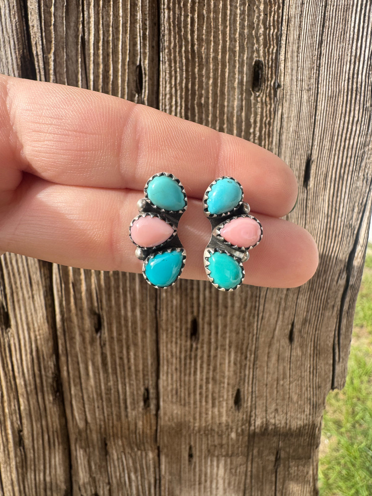 Kingman & Pink Conch Earrings