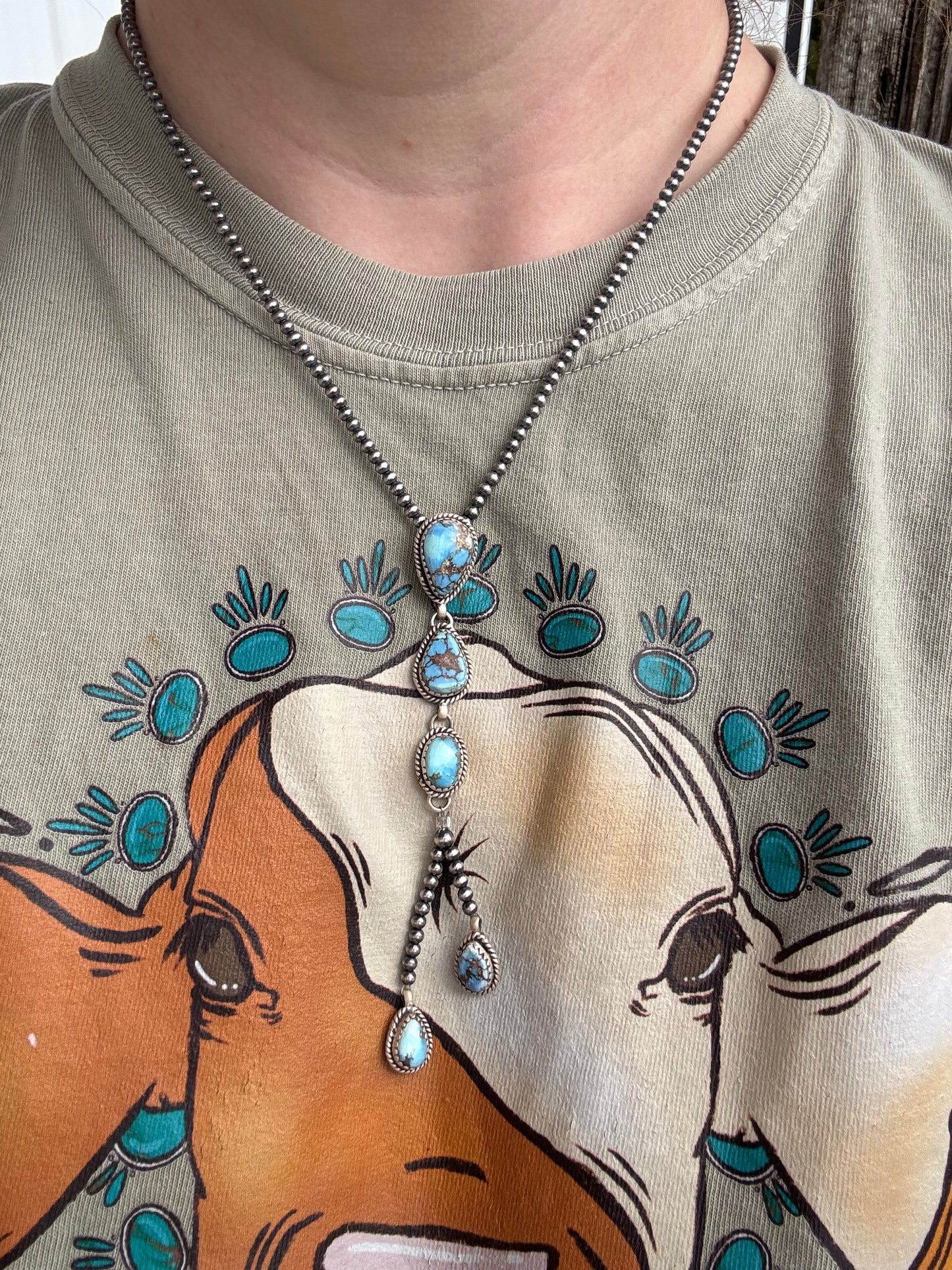 Sterling Silver Pearls & Golden hills Lariat