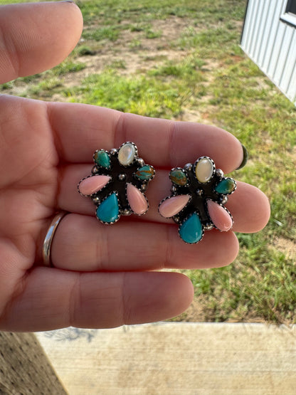 Muti Stone Cluster Earrings