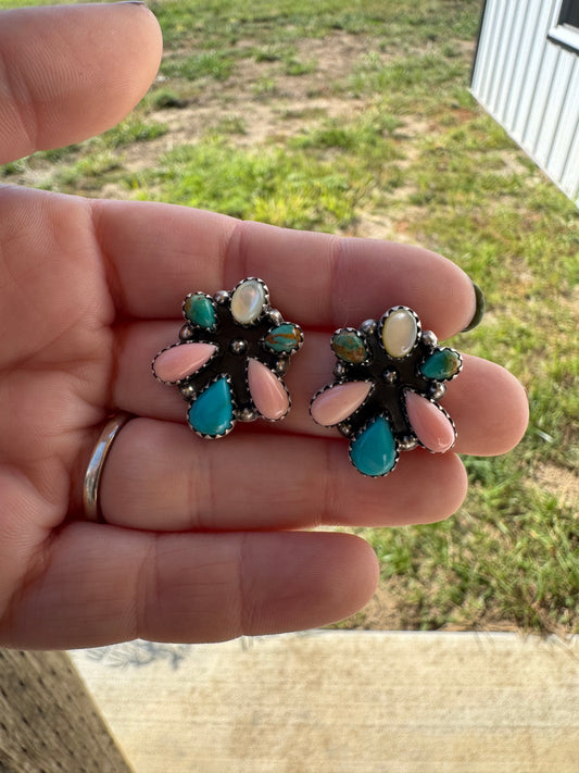 Muti Stone Cluster Earrings