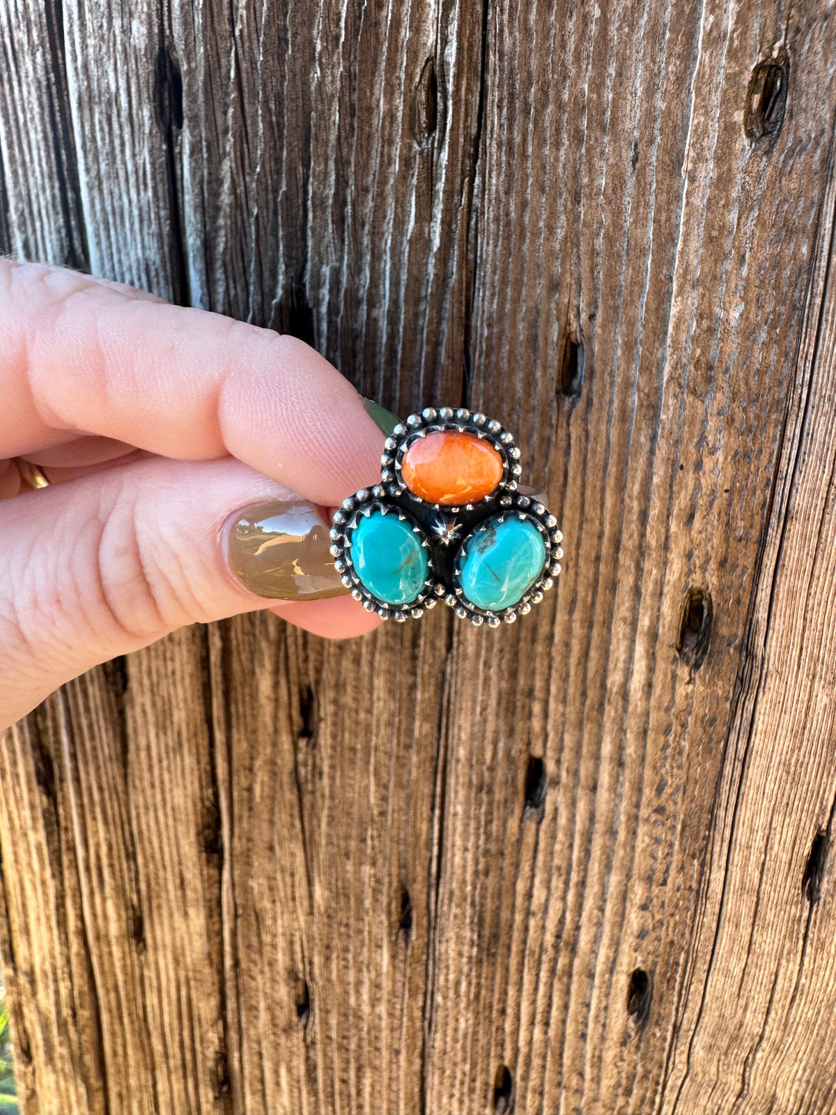 Orange Spiny & Kingman Ring -Adjustable