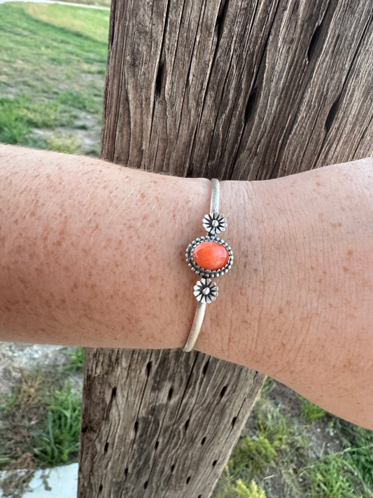 Orange Spiny Cuff With Flowers