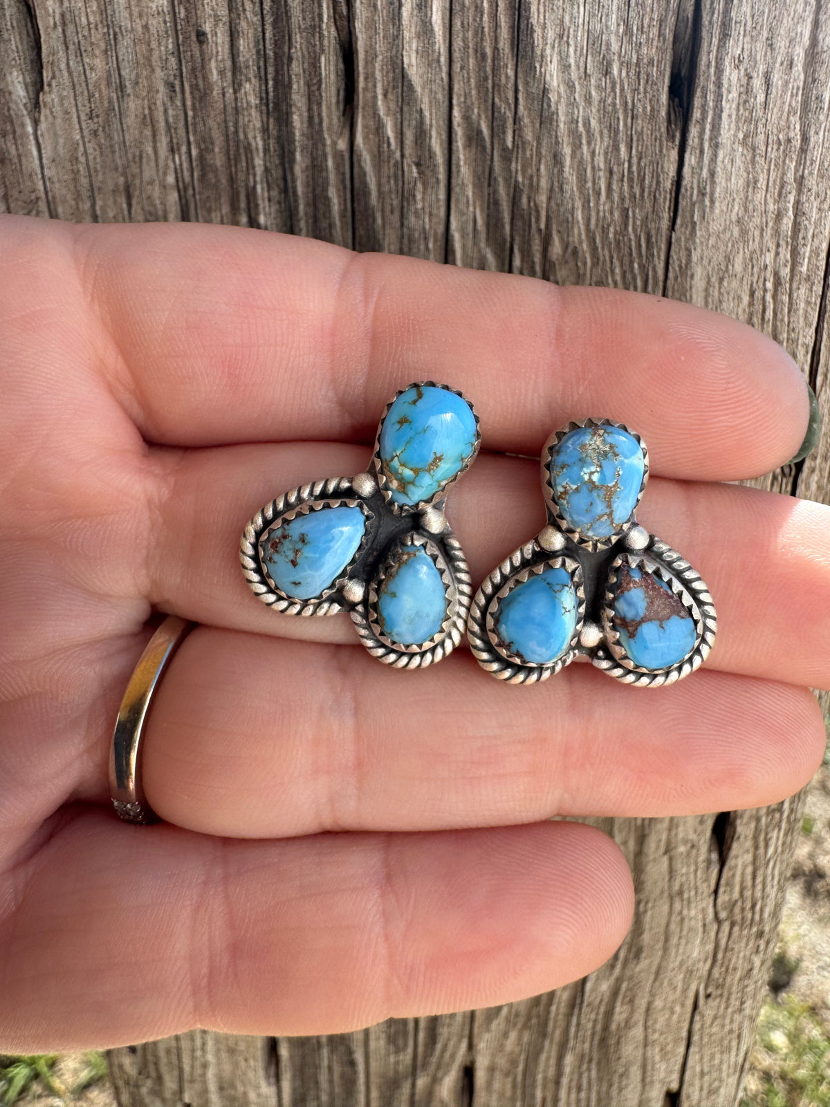 Golden Hills 3 Stone Cluster Earrings