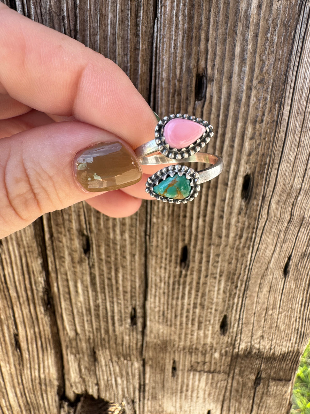 Pink Conch & Turquoise Ring -Adjustable