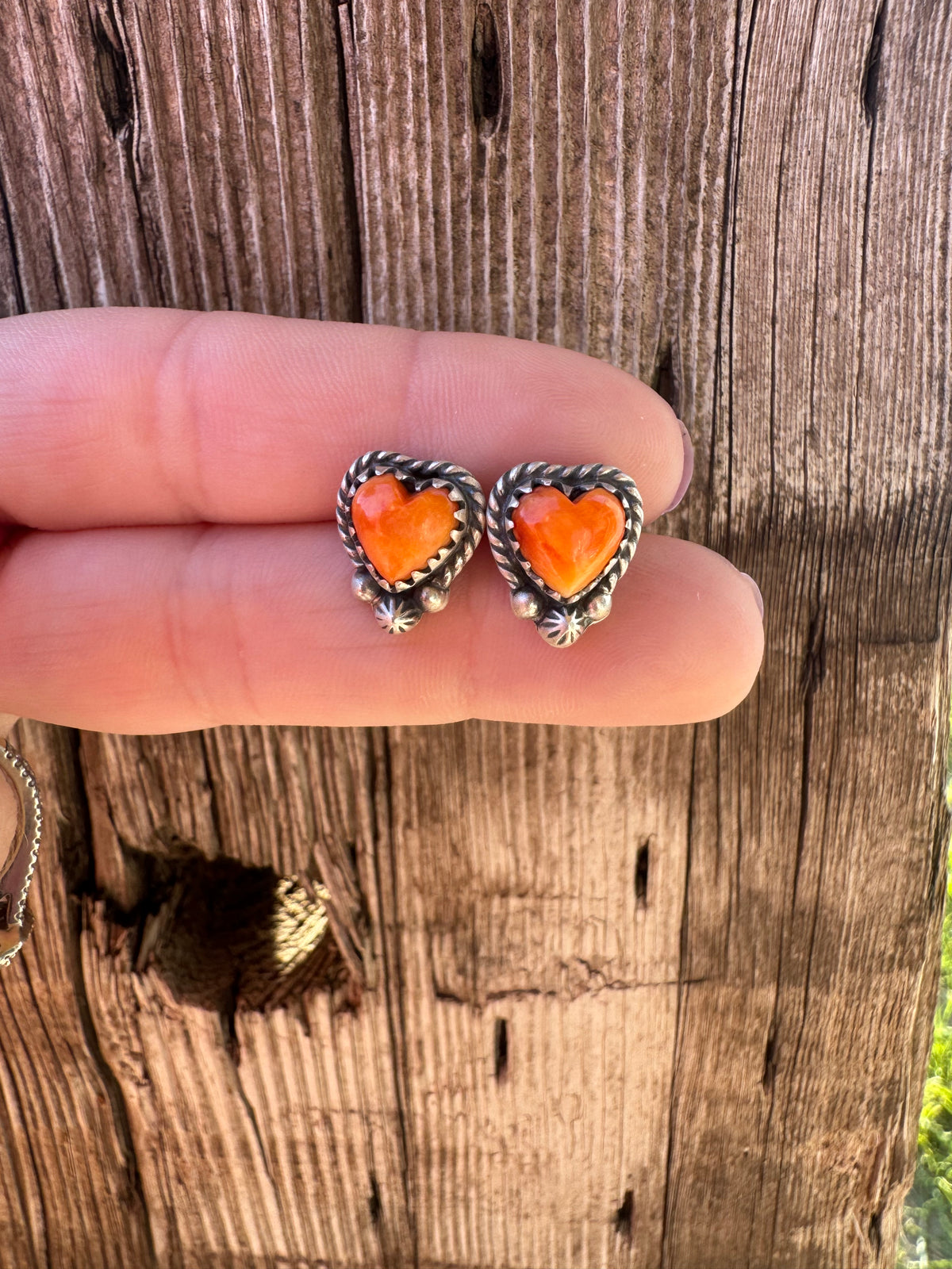 Orange Spiny Heart Studs