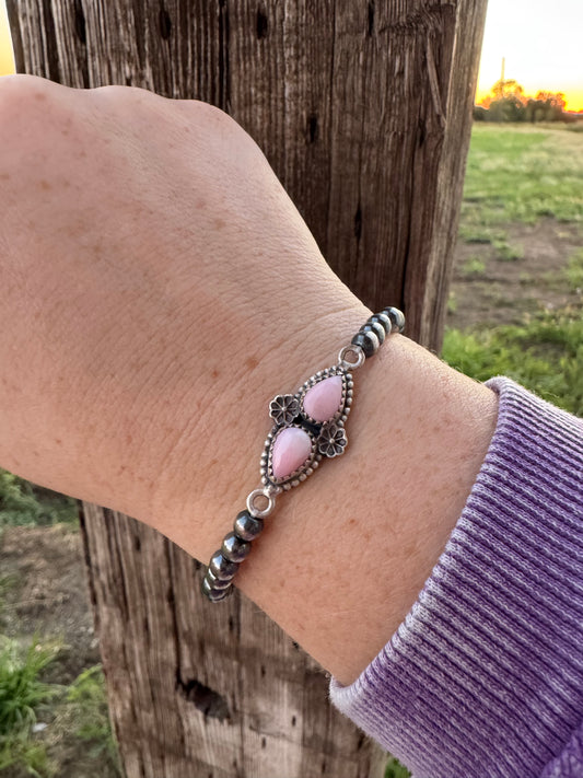 Double Stone Pink Conch Stretchy Pearls