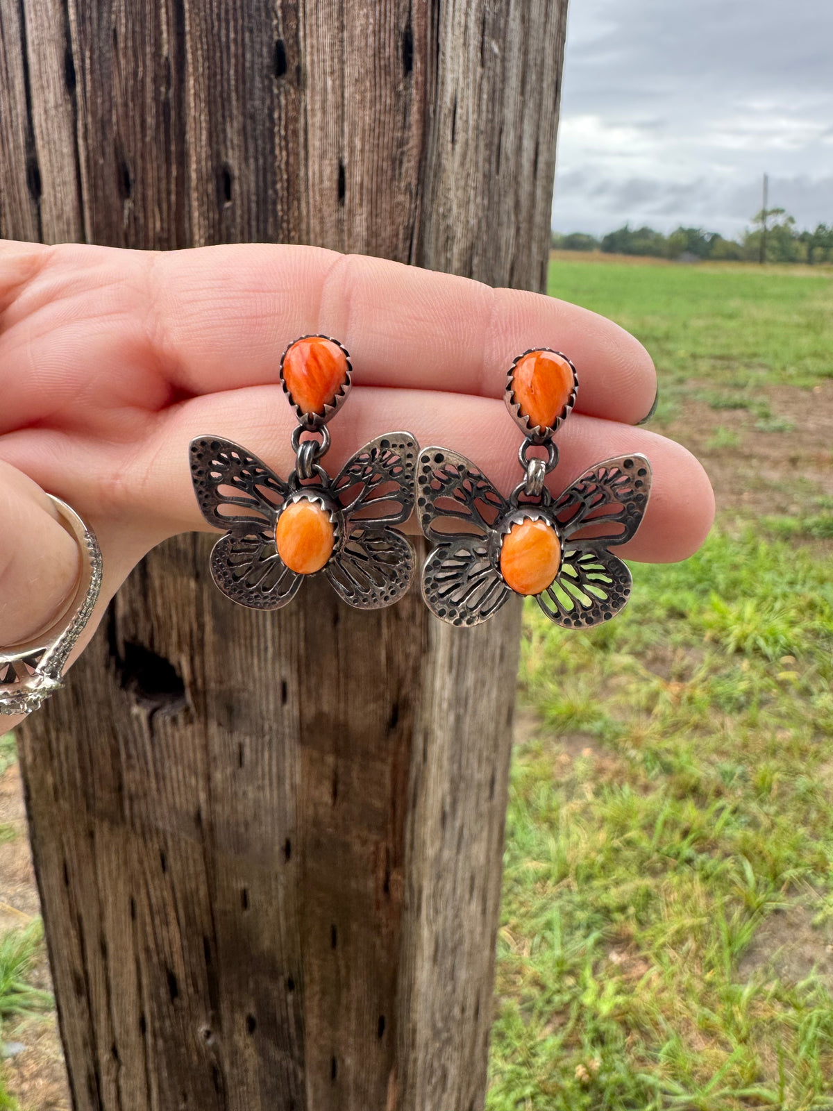 Orange Spiny Butterfly Earrings