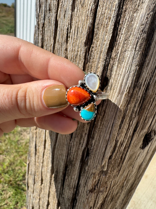 Muti Stone Half Cluster Ring -Adjustable
