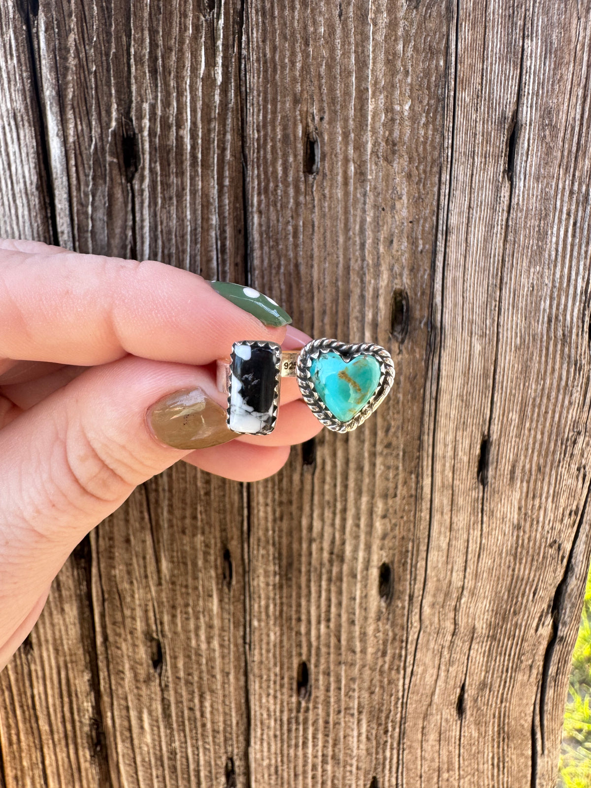 White Buffalo & Kingman Heart & Bar Ring -Adjustable