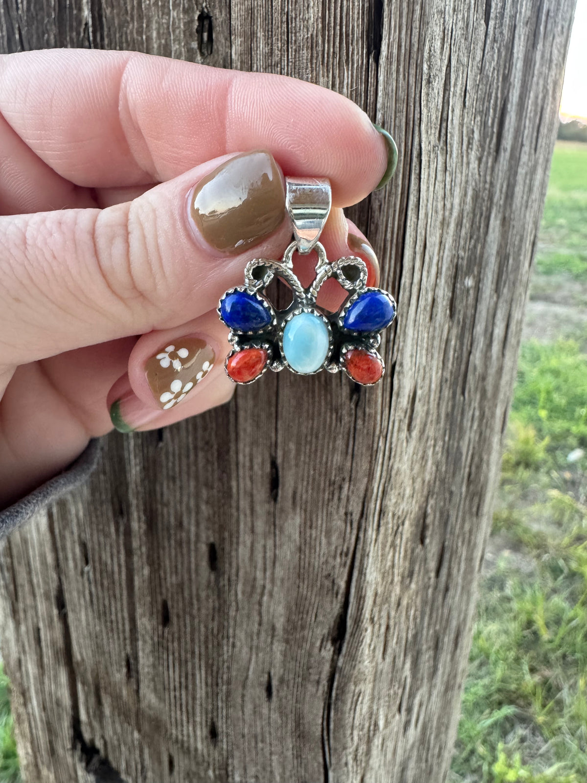 Lapis, Larimar, Orange Mojave Butterfly Pendant