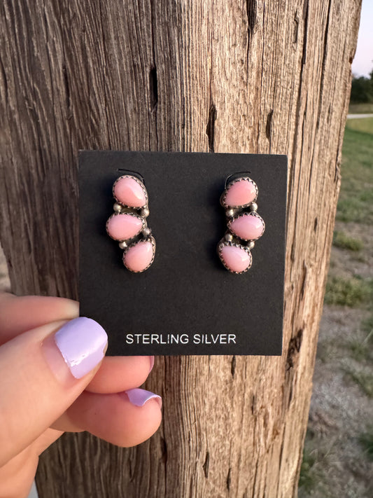Pink Conch 3 Stone Earrings