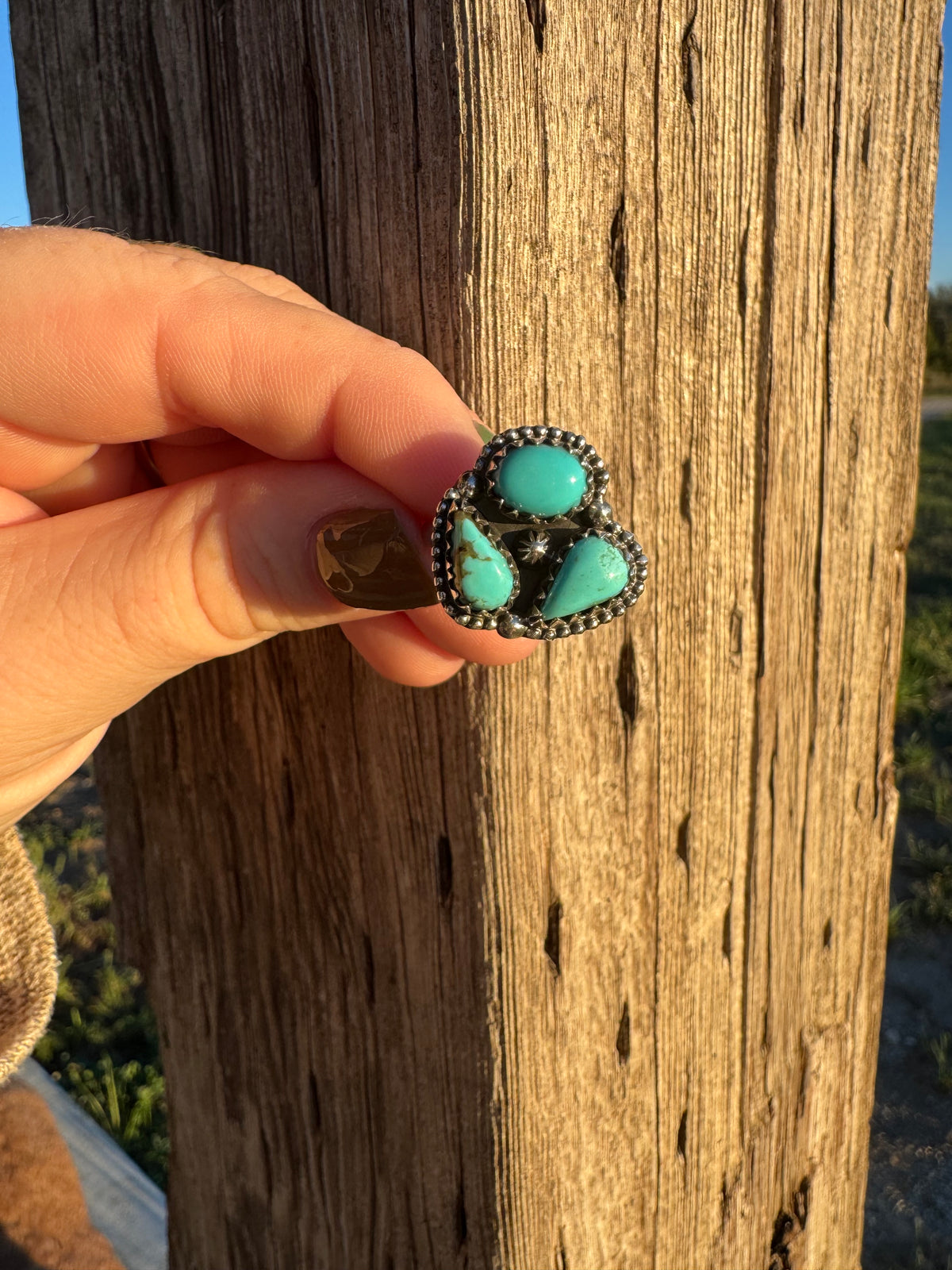 Turquoise Cluster Adjustable Ring