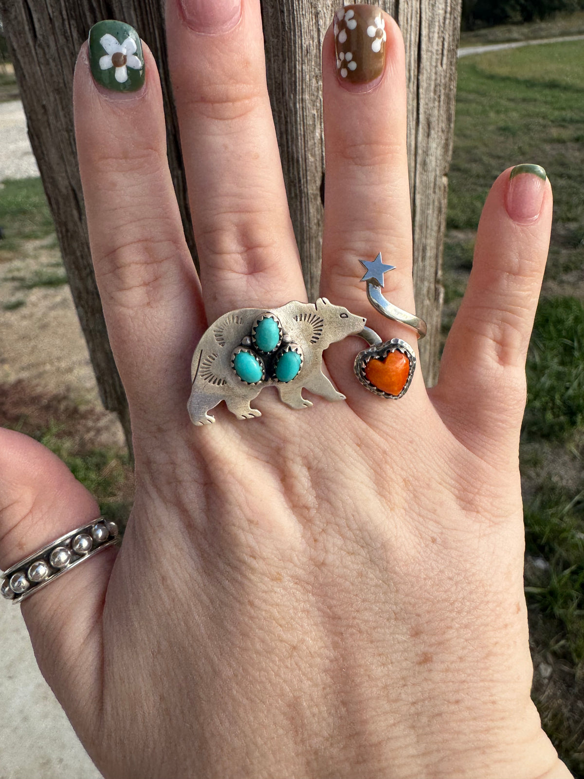 Bear Adjustable Ring Kingman Stone