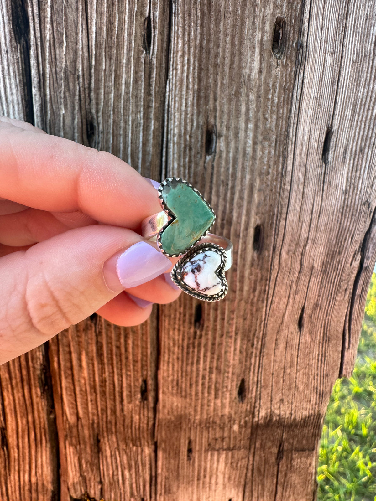 Wild Horse & Turquoise Hearts Ring -Adjustable