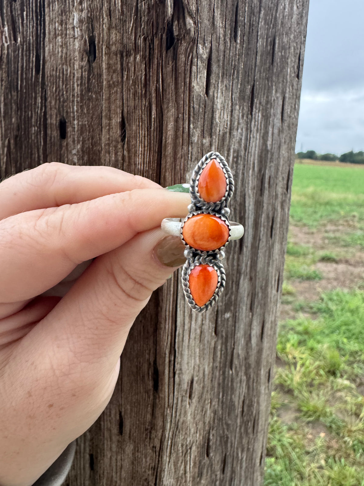 Orange Spiny Adjustable Ring