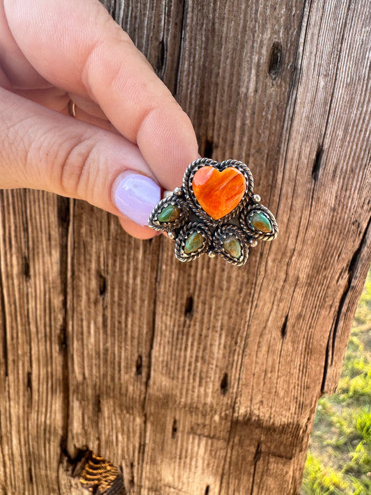 Adjustable Heart & Turquoise Ring