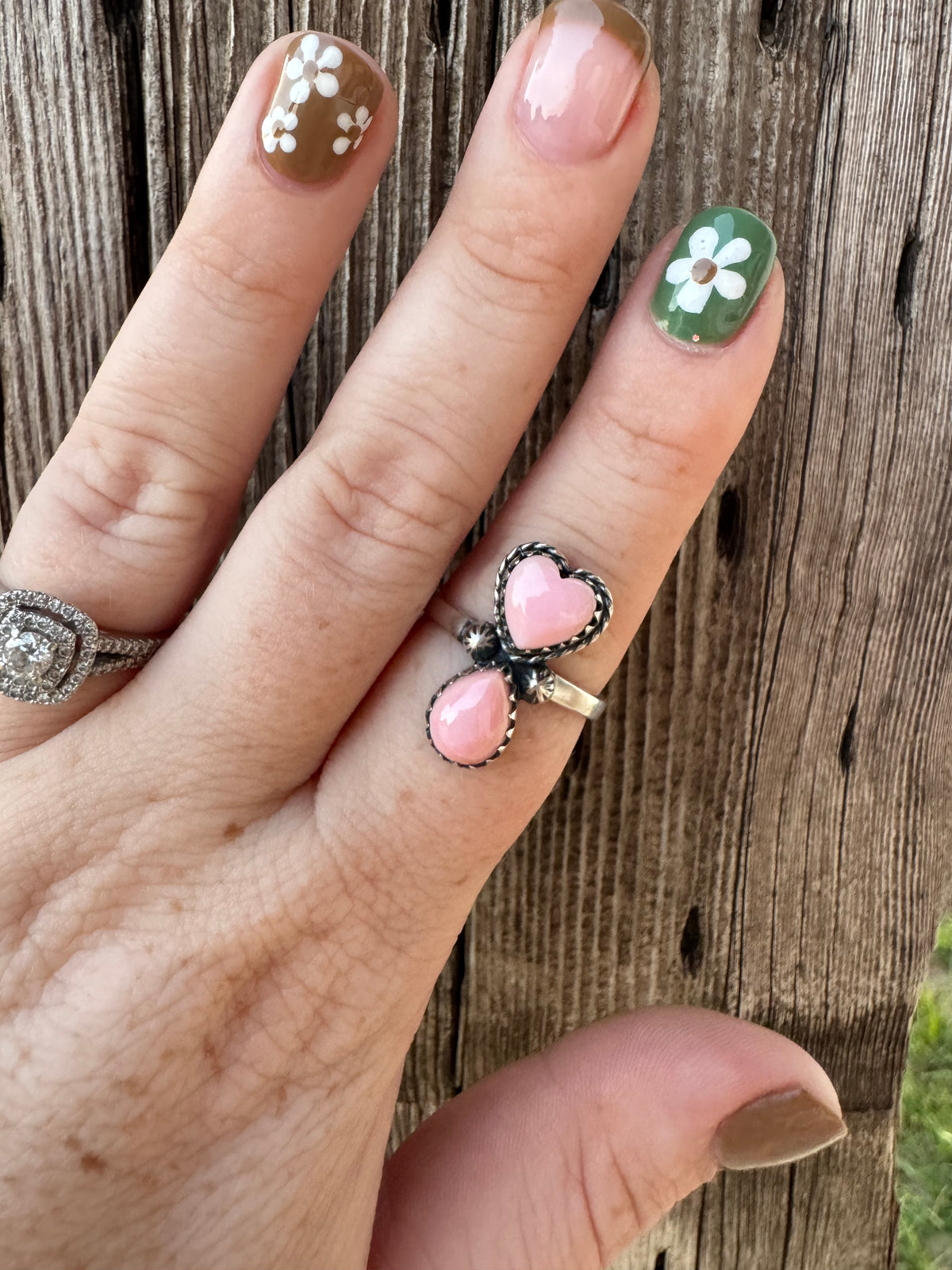 Pink Conch Heart Ring -Adjustable
