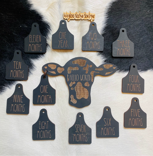 13 Piece Cow Tag Baby Mile Stone Set