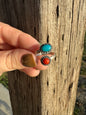 Red Coral & Turquoise Ring -Adjustable