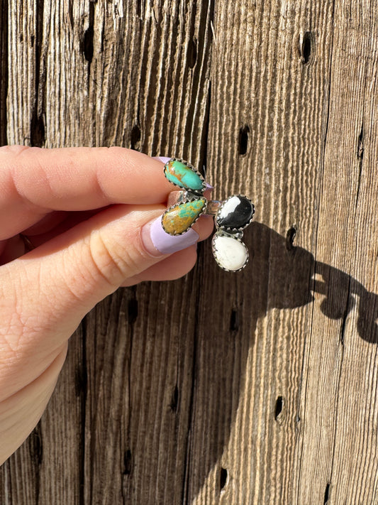 Turquoise & White Buffalo Adjustable Floater Ring