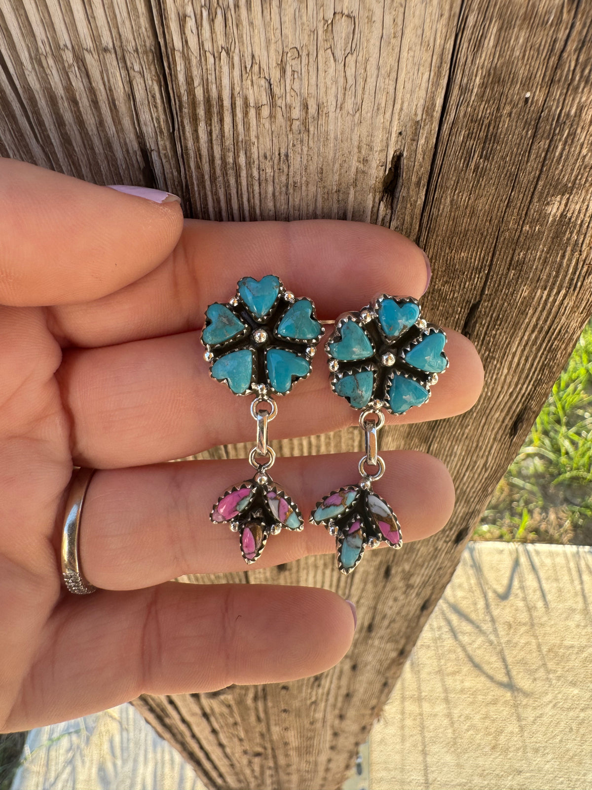 Turquoise Heart Dangles With Cotton Candy