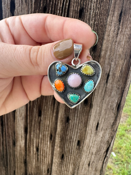 Muti Stone Heart Pendant