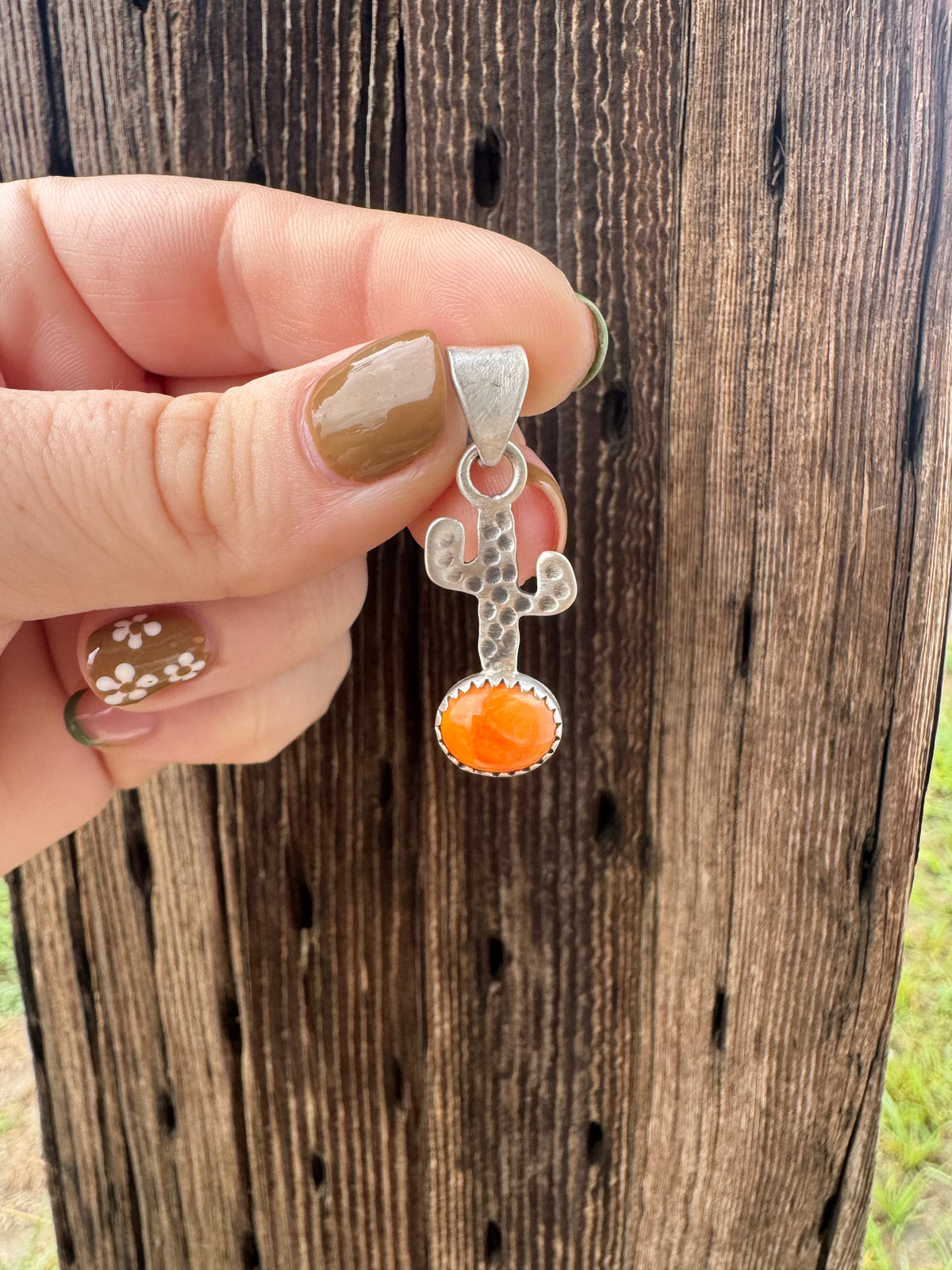 Orange Spiny Cactus Pendant