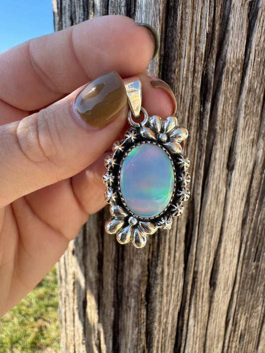 Aurora Opal Flower Pendant