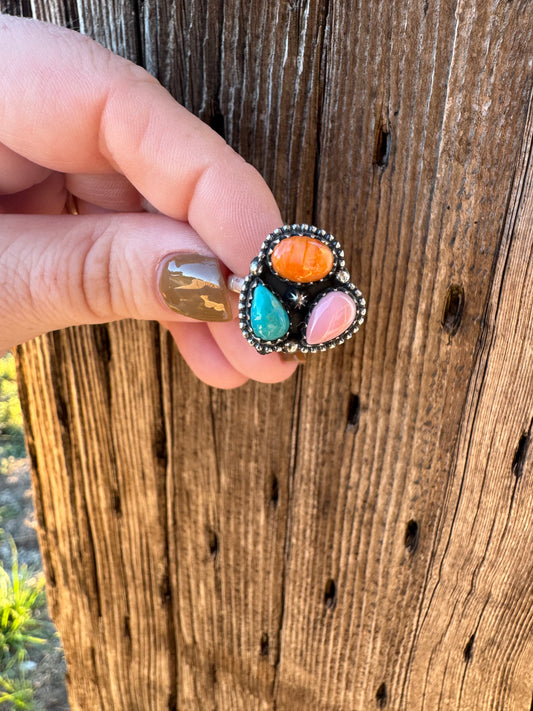 Muti Stone Cluster Ring -Adjustable