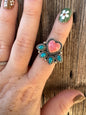 Pink conch & Kingman Heart Ring -Adjustable