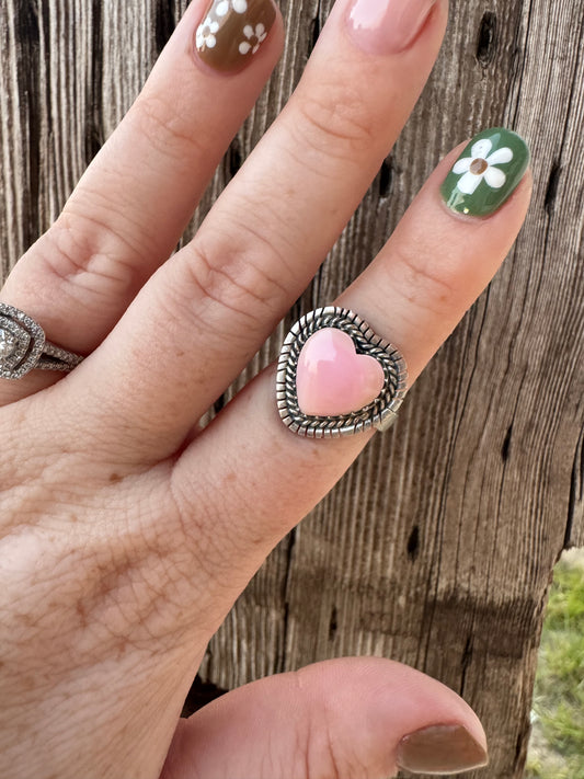 Pink Conch Heart Ring -Adjustable