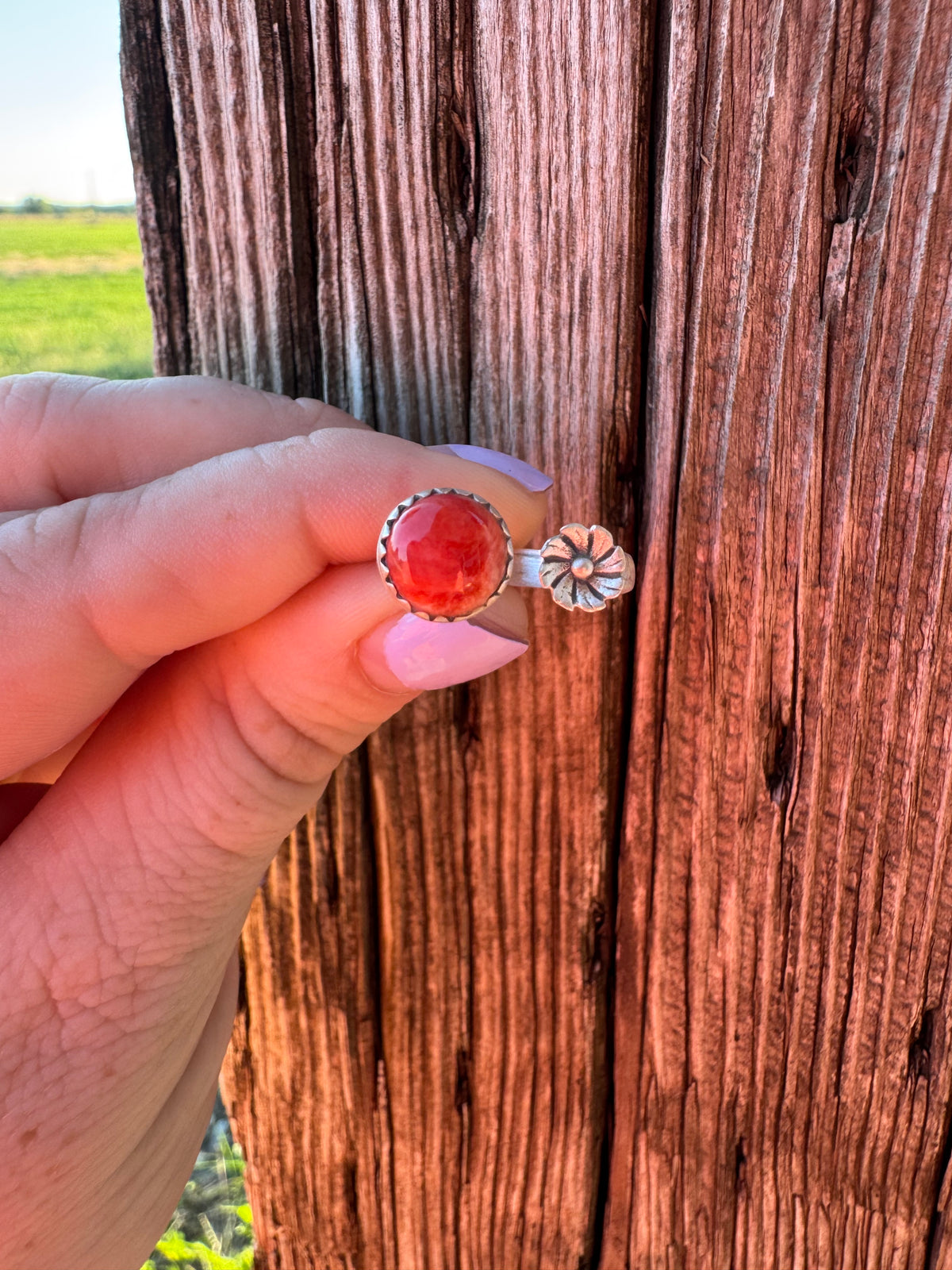 Red Spiny Adjustable Flower Ring