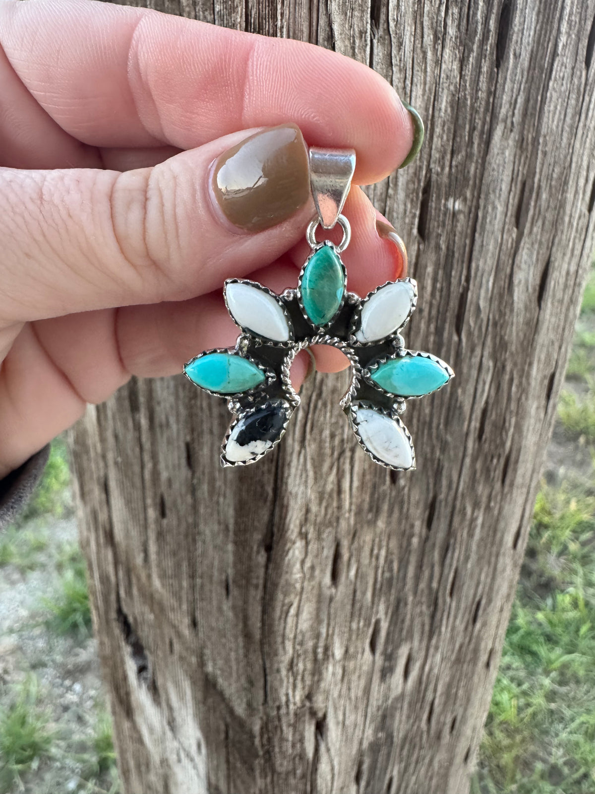 White Buffalo & Turquoise Naja Pendant