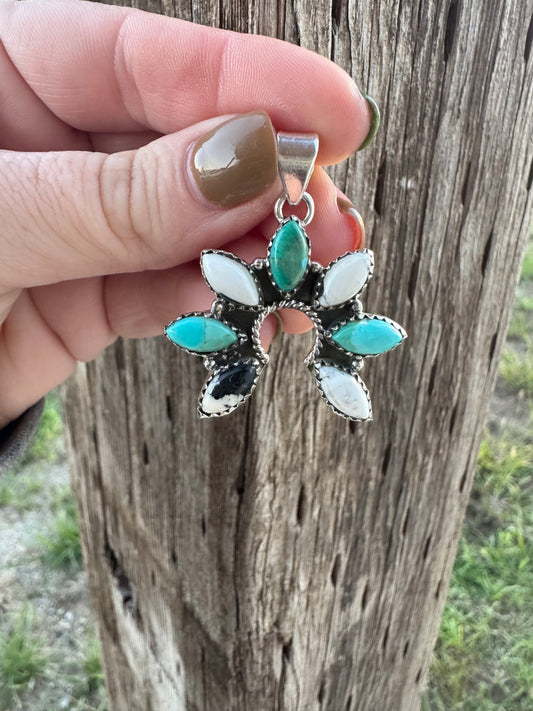 White Buffalo & Turquoise Naja Pendant