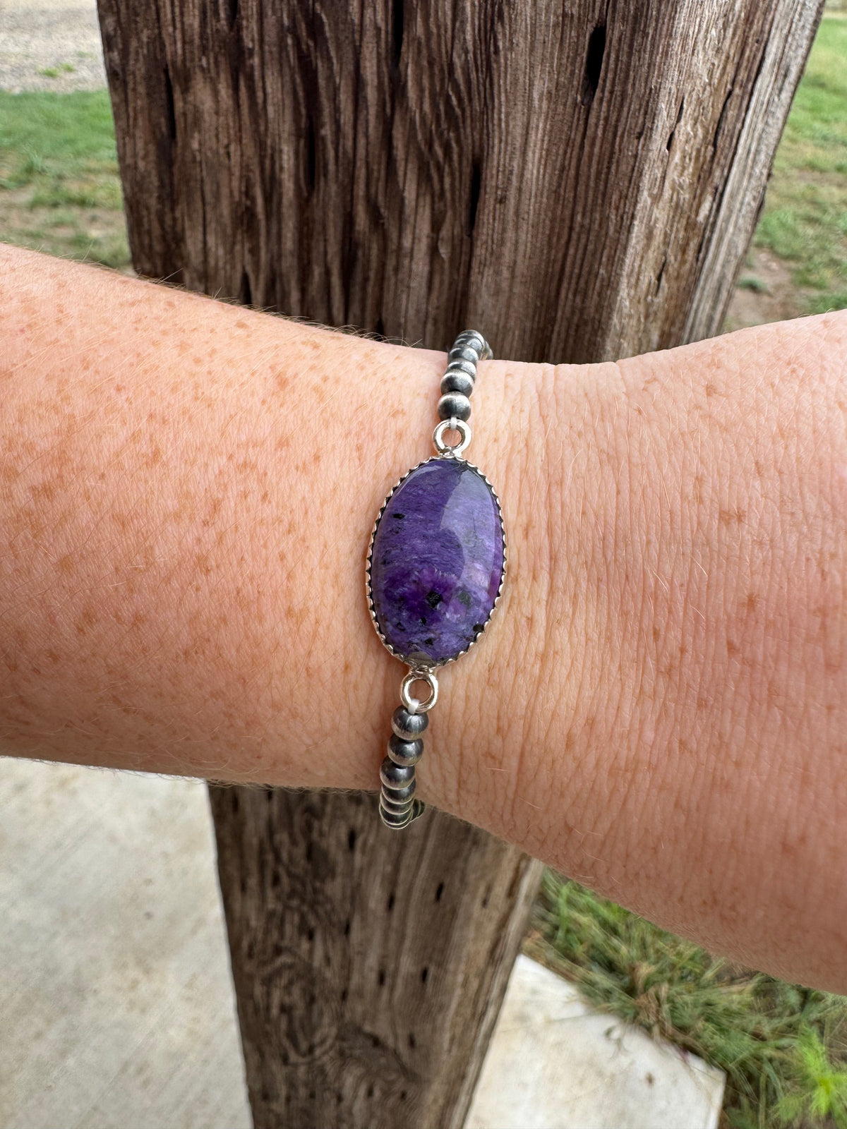 Charoite Sterling Silver Strechy Pearls