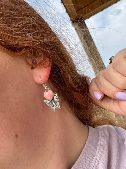 Pink Conch Heart & Butterfly Dangles