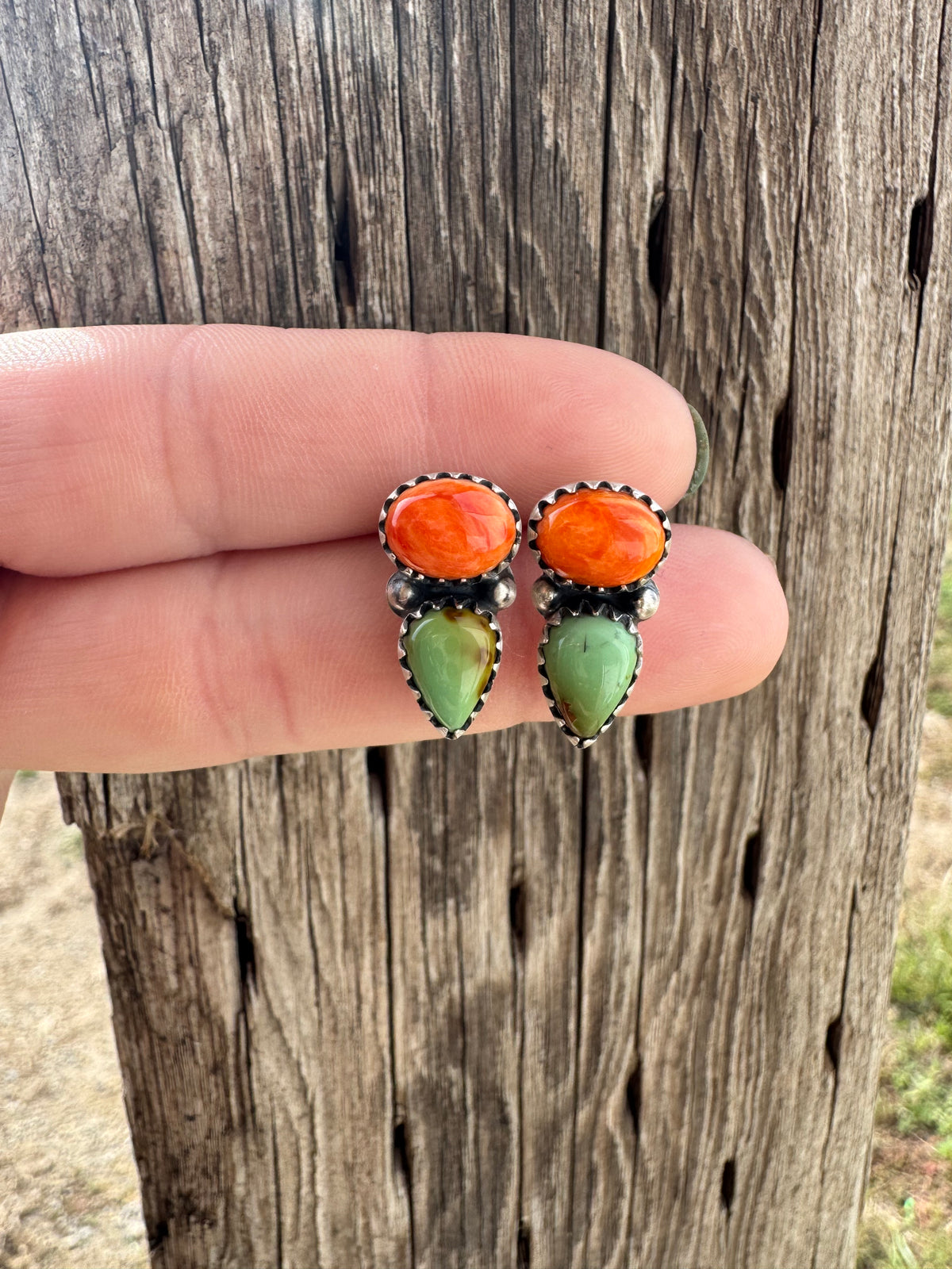 Orange Spiny & Turquoise Studs Earrings